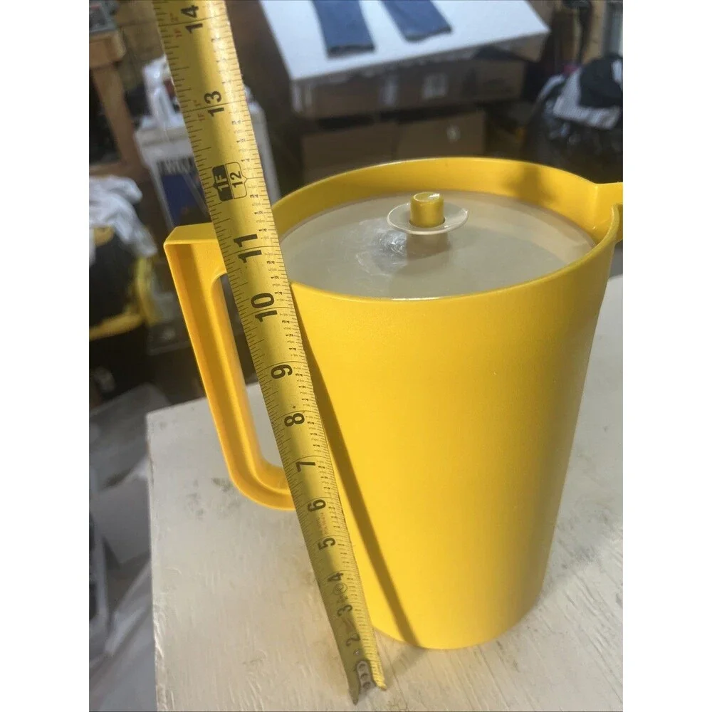 1970s Tupperware 1416-3 Yellow 1 Gallon Pitcher With White Push Button Seal Lid